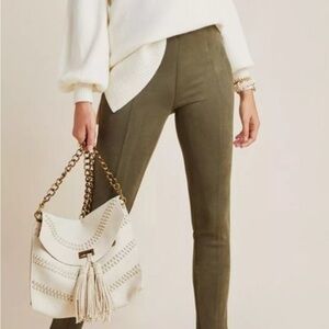 NWT Anthropologie Faux Suede Ankle Zip Leggings Moss Size 29P